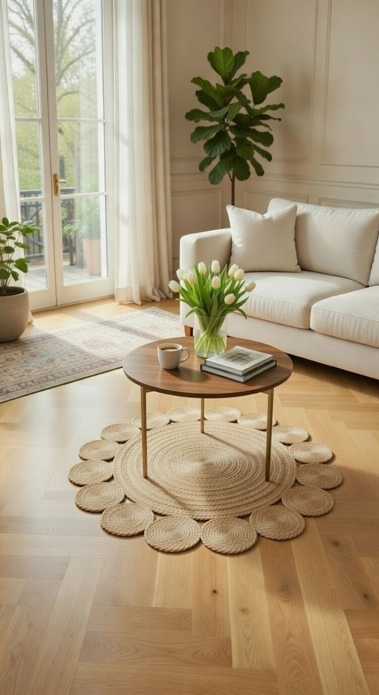 Eco-Friendly Handwoven Banana Fiber Round Rug